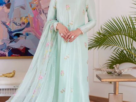 Luna Eid 24 - Elyssia Mint Embroidered Raw Silk Kalidar With Dupatta For Discount