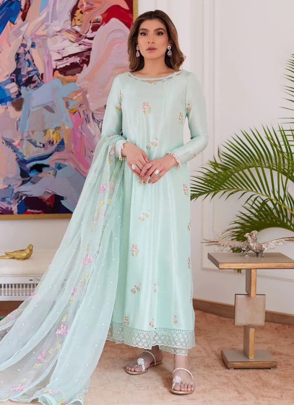 Luna Eid 24 - Elyssia Mint Embroidered Raw Silk Kalidar With Dupatta For Discount