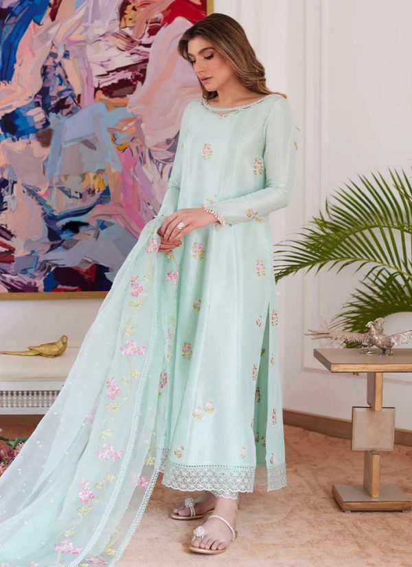 Luna Eid 24 - Elyssia Mint Embroidered Raw Silk Kalidar With Dupatta For Discount