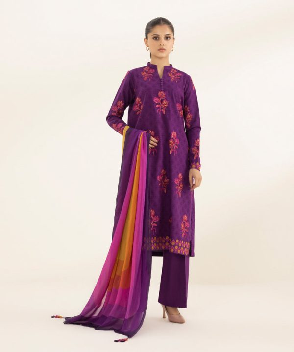 Lawn  24 - 3 Piece - Embroidered Jacquard Suit U3Pesg24V110 Discount