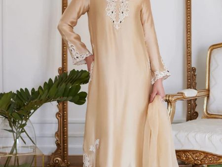 Luna Eid 24 - Melvina Champagne Beige Embroidered Shisha Silk Shirt With Dupatta Online