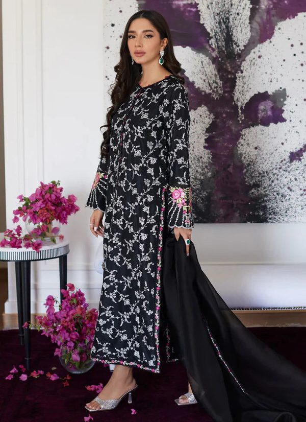 Luna Eid 24 - Vittoria Black Embroidered Raw Silk Shirt With Dupatta For Discount